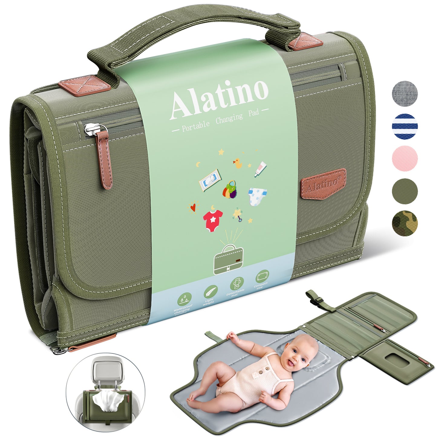 Portable Diaper Changing Pad for Baby(Army Green)