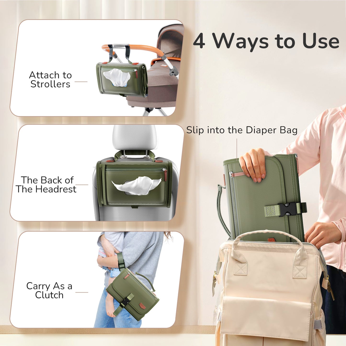 Portable Diaper Changing Pad for Baby(Army Green)